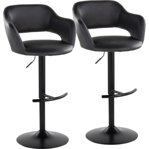 Margarite Adjustable Swivel Bar Stool in Black Metal & Black Leatherette (Set of 2)
